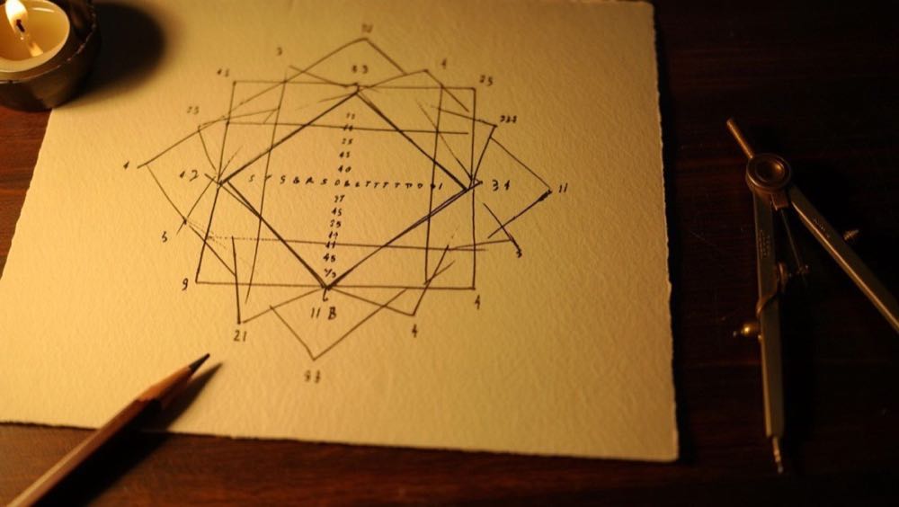 Matrix of Destiny octagram chart glowing in gold on a dark field